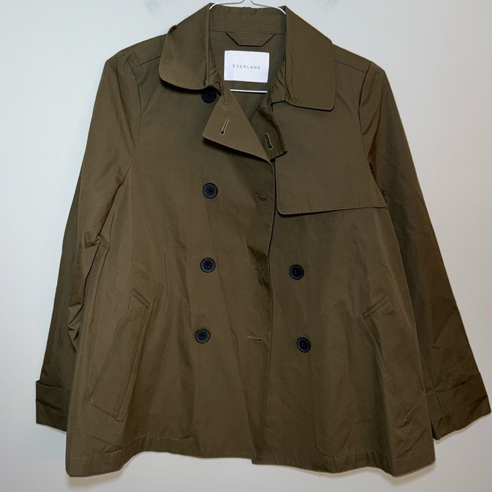 Everlane Olive Green Double-Breasted Swing Trench Jacket